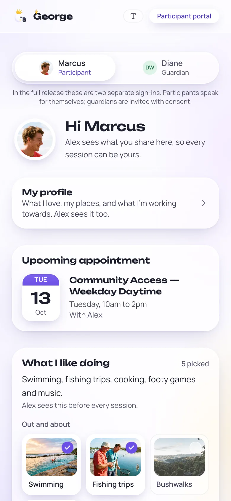 The family view on a phone: the next shift, who is coming, and a one-tap OK for extra time